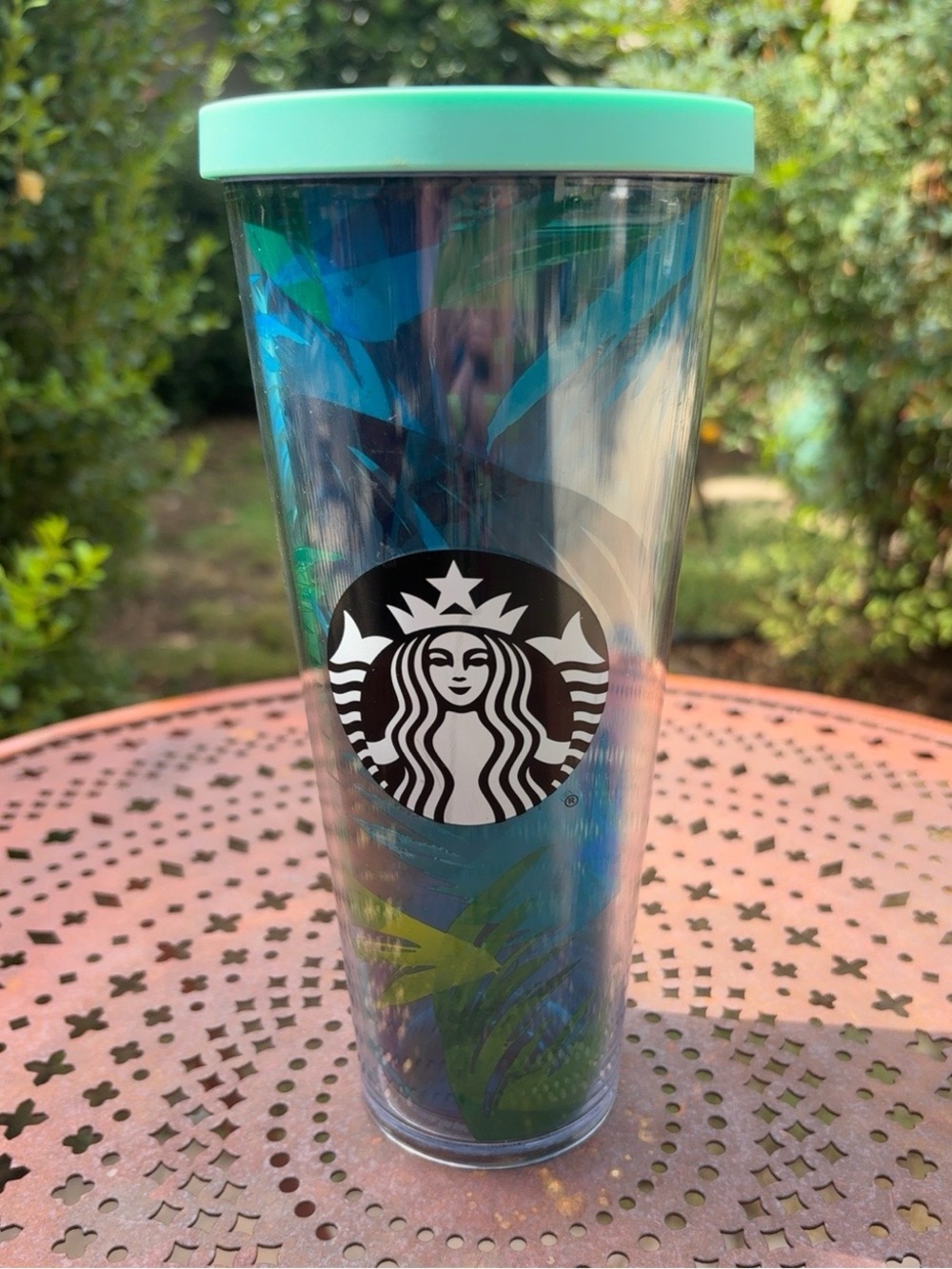 Starbucks Hawaii Tropical Palm Leaf Tumbler 24 oz Blue Green